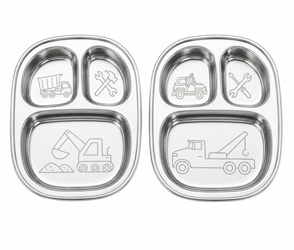 Stainless Steel Divided Plates for Kids — Truck Design | Set of 2