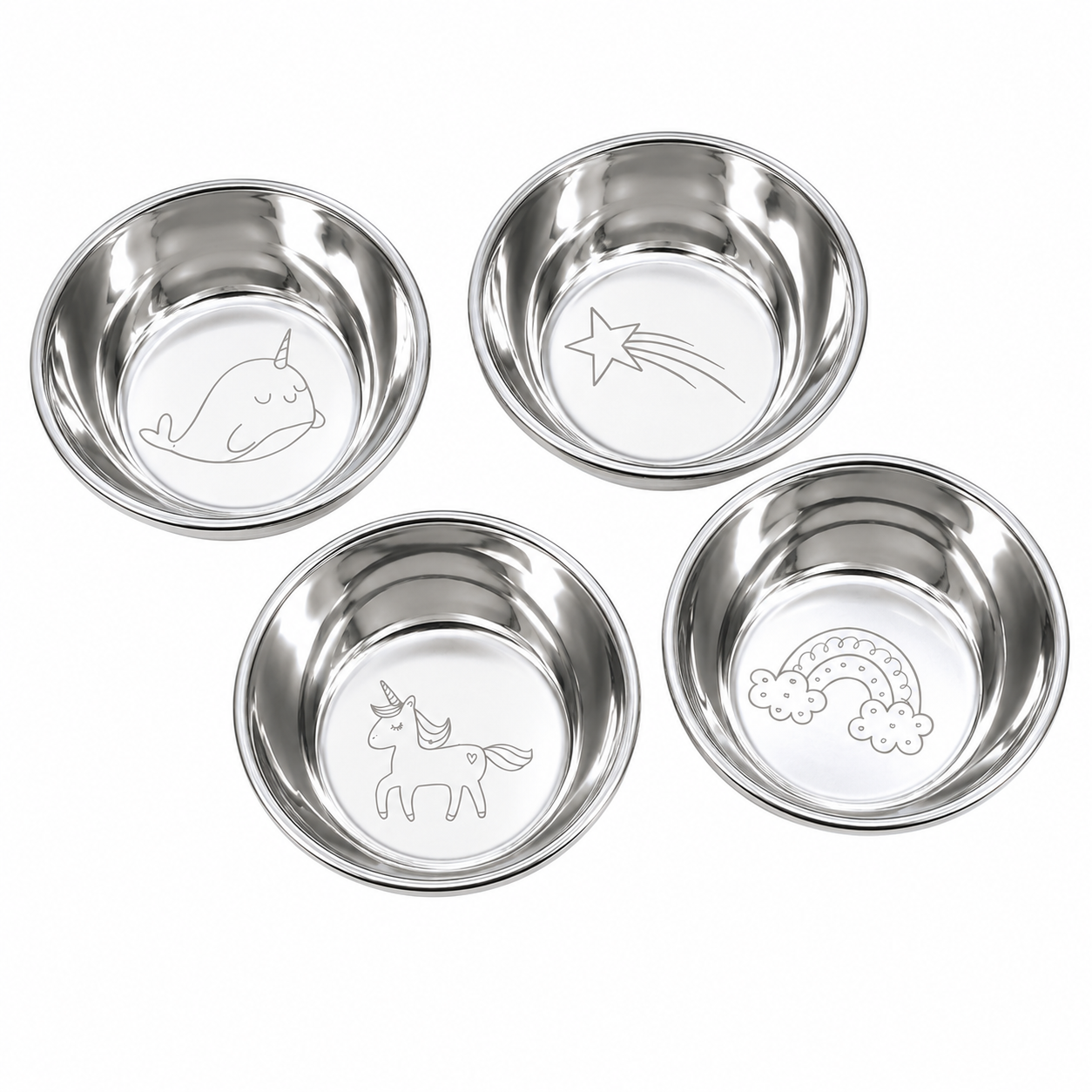 Unicorn Stainless Steel Kids Bowls — Set of 4 Magical Designs | BPA-Free, Dishwasher Safe